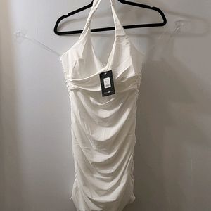 White Ruched Mini Dress